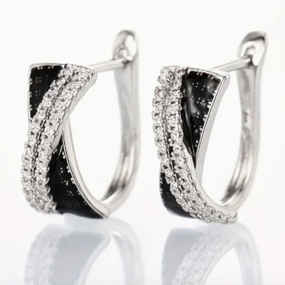 Silver Plated Black Diamond Embellished Earrings